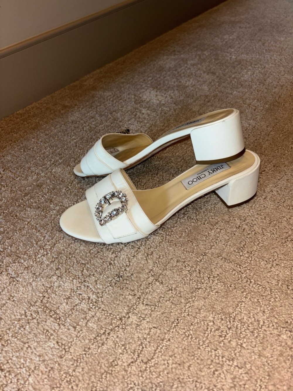 Jimmy Choo Ivory Crystal Buckle Slide Mules - Picture 2 of 4